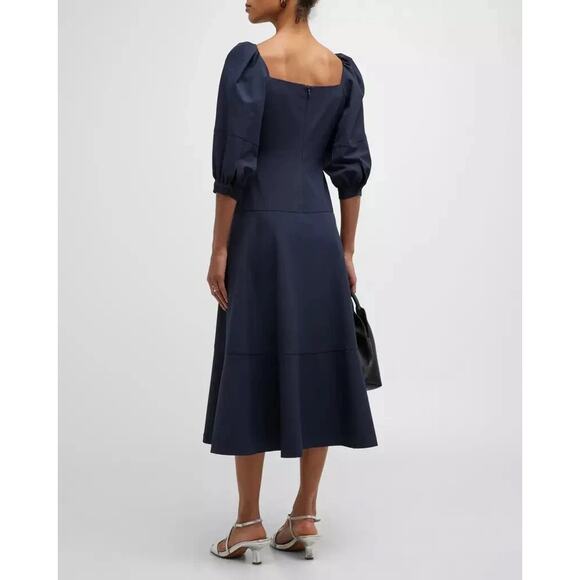 Cinq a Sept Kristina V-Neck Twisted-Front Midi Dress in Navy - Picture 3 of 10